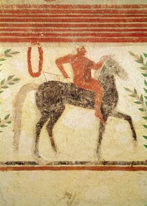 Rytter, venstre side, fra baronens grav, ca. 500 f.Kr. (vægmaleri)