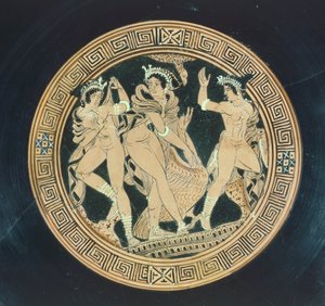 Kylix, detalje. Keramik med rød figur. Etruskisk civilisation, 5.-4. århundrede f.Kr. af Etruscan