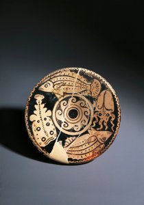 Rødfigur keramikfad med fiskedekoration, fra Cerveteri af Etruscan