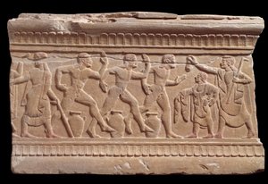 Relief med en race af atleter fra en marmormilepæl i Chiusi, Italien, 6. århundrede f.Kr. af Etruscan