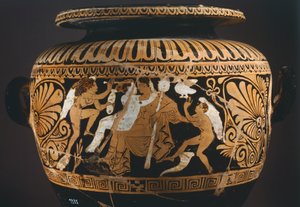 Stamnos (væskebeholder), detalje, der viser Dionysos og Ariadne. Rød-figur keramik fra Porano (Umbria). Etruskisk civilisation, 4. århundrede f.Kr. af Etruscan
