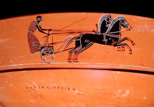 Terracotta vase detalje, der repræsenterer en vogn trukket af to heste, 4. århundrede f.Kr af Etruscan