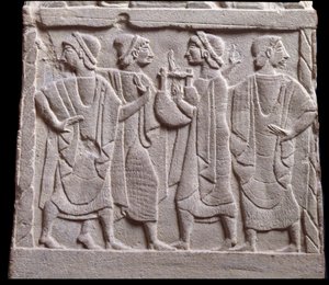 Dansescene, lavt relief af marmorgravsten af Etruscan Etruscan