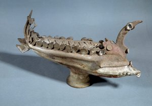 Etruskisk kunst: terracotta skibsmodel fra Ardee i Etrurien, 3. århundrede f.Kr. Paris, Louvre-museet