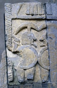 Etruskisk kriger på en sarkofag fra Nationalmuseet i Tarquinia. af Etruscan Etruscan