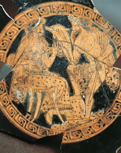 Keramik med røde figurer, indre dekoration af en krater med Poseidon og Amphitrite, etruskisk civilisation af Etruscan Etruscan