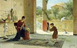 A Surprise Visitor (olie på lærred) af Ettore Forti