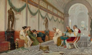 Interiør af romersk bygning med figurer af Ettore Forti