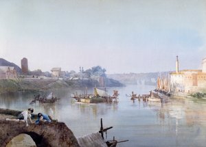 Fishermen at Ripa Grande, af Ettore Roesler Franz (1845-1907), akvarel. af Ettore Roesler Franz