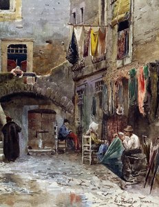 Middelalderlevninger i Roms ghetto, af Ettore Roesler Franz (1845-1907), akvarel fra serien Vanished Rome, Detail, Italien