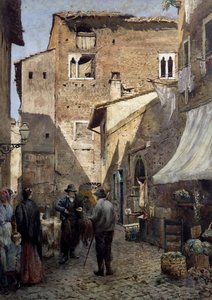 Pierleonis gamle huse i Rom, akvarel af Ettore Roesler Franz (1845-1907), Italien