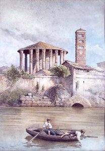 Herkules-templet fra floden Tiberen, Rom (akvarel) af Ettore Roesler Franz
