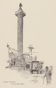 Piazza Colonna, langs Corso (gravering) af Ettore Tito