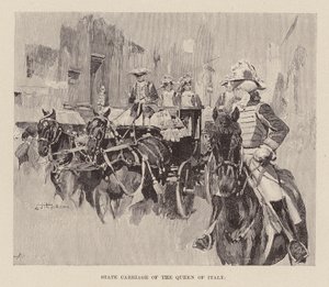 Dronningen af Italiens statsvogn (kobberstik) af Ettore Tito