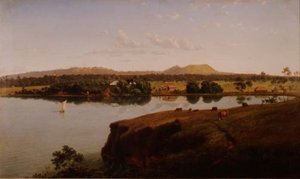 Udsigt over Purrumbete Station, der ser mod nordvest. Mt. Leura og Mt. Sugarloaf i det fjerne, Australien