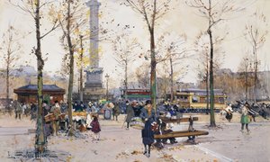 Place de la Bastille, Paris af Eugene Galien-Laloue