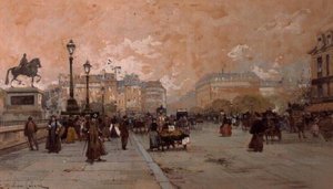 En parisisk gadescene af Eugene Galien-Laloue