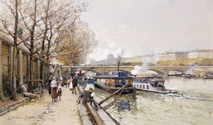 Pramme på Seinen af Eugene Galien-Laloue