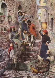 Ulven af Gubbio efter sin omvendelse (farvelitografi) af Eugene (after) Burnand