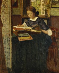 Pige skriver; Ung pige skriver af Eugene Antoine Durenne