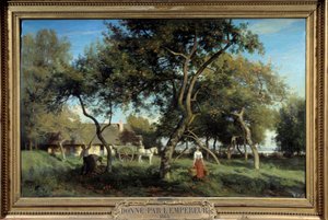 Plukker æbler i Normandiet i 1865. Maleri af Eugene Lavieille (1820-1889)