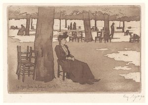 Kvinde i Tuileriehavens have i Paris Jardins des Tuileries Paris (titel på objekt) af Eugene Bejot