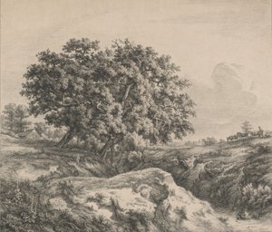 Egetræ ved en kløft, 1845. af Eugene Bléry