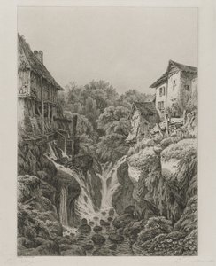 Møllen og vandfaldet i Grésy nær Aix-les-Bains, 1856. af Eugene Bléry