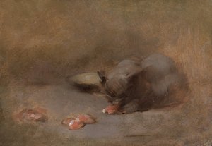 Chat Mangeant (olie på lærred lagt på bord) af Eugène Carrière