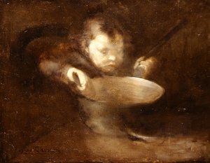 Barn ved gryden (olie på lærred) af Eugène Carrière
