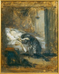 Scene de Theatre - Scene i et teater ... (maleri på lærred) af Eugène Carrière