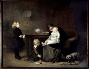 Det syge barn En enkemor kysser sin syge baby. Maleri af Eugene Carriere (1849-1906) 1885 søn. 2x2,46 m Paris, musee d
