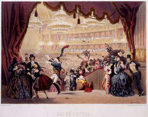 Maskeballet i Opera de la Rue Le Peletier i Paris Dette bal blev kaldt Grand Veglione. Litografi af Eugene von Guerard (1811-1901) Paris fra det 19. århundrede, Musee Carnavalet