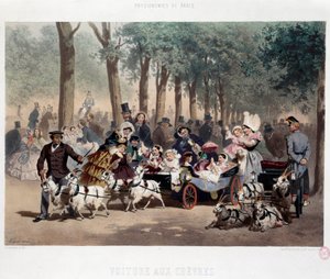 Gå i bil i Tuileriehaven i Paris i det 19. århundrede Litografi af Eugene Guerard (1821-1866) 1800-tallets Paris, Musee Carnavalet