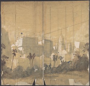 Design til en scene i Opéraen, Paris, 1828-90. af Eugene Ciceri