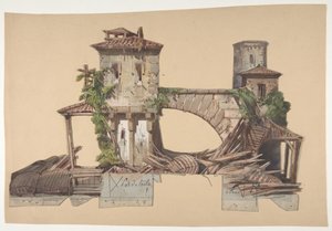 Design til en scene i Opéraen, Paris, 1830-90. af Eugene Ciceri