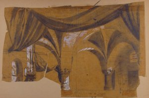 Design til en scene i Opéraen, Paris, 1830-90. af Eugene Ciceri