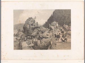 Rejsende på passet af Tête Noire mellem Martigny og Chamonix Passage de la Tete Noire (titel på objekt) Ansigter i Schweiz og Savoy (serietitel) La Suisse et la Savoie (serietitel på objekt) af Eugene Ciceri