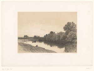 Flodlandskab med fiskere i aftenlyset Maleriske landskaber (serietitel) Croquis pittoresques (serietitel på objekt)