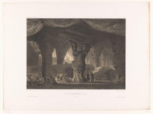 Teaterindretning med katakomben Les katakomber (redigeret) (titel på objekt) Teaterdekorer (serietitel) Décorations de théâtre (serietitel på objekt) af Eugene Ciceri