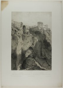 Tivoli: The Temples of Vesta and the Sibyl, and Ruins of the Grotte of Neptun, plade nitten fra Italie Monumentale et Pittoresque af Eugene Ciceri