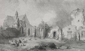 Maleriske og romantiske rejser i det gamle Frankrig. Bretagne: Abbey of Relec. af Eugene Ciceri