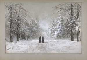 Vinterscene med to mænd, 1830-90. af Eugene Ciceri
