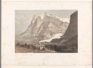 Udsigt over Grindelwald Grindelwald (titel på objekt) Ansigter i Schweiz, Savoy og Tyrol (serietitel) La Suisse, la Savoie et le Tyrol (serietitel på objekt) af Eugene Ciceri