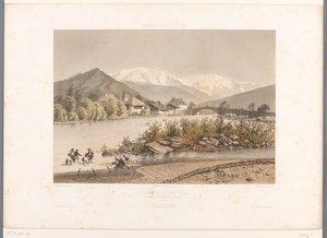 Udsigt over Saint-Martin-sur-Arve fra Mont Blanc St. Martin og Mont-Blanc (titel på objekt) Gezichten i Schweiz, Savoy in Tirol (serietitel) Schweiz, Savoy og Tyrol (serietitel på objekt) af Eugene Ciceri