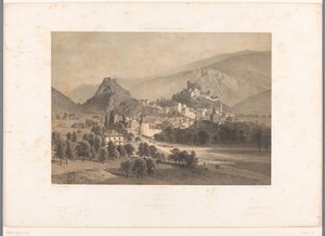 Udsigt over Sion i Rhone-dalen Zion (titel på objekt) Ansigter i Schweiz, Savoy og Tyrol (serietitel) La Suisse, la Savoie et le Tyrol (serietitel på objekt) af Eugene Ciceri