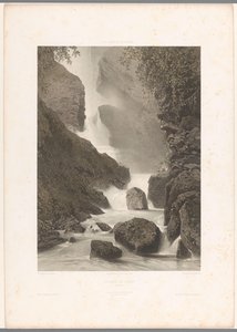 Udsigt over Chède-vandfaldet Cascade de Chède (titel på objekt) La Suisse et la Savoie (serietitel) Ansigter i Schweiz og Savoy (serietitel på objekt) af Eugene Ciceri