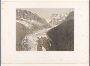 Udsigt over Mer-de-Glace-gletsjeren i Chamonix La Mer de Glace, Chamonix (titel på objekt) Ansigter i Schweiz og Savoy (serietitel) La Suisse et la Savoie (serietitel på objekt) af Eugene Ciceri