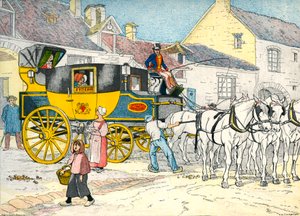 Postvogn i et vognhus i 1840
