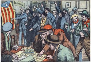 Catalanske separatister forbereder deres plan i Paris. Illustration af Damblans. I "" Le Pelerin"" af 28. november af Eugene Damblans